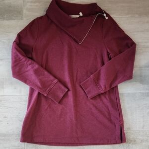 Soft Surroundings Deep Burgundy Zip Cowl Neck Sweater